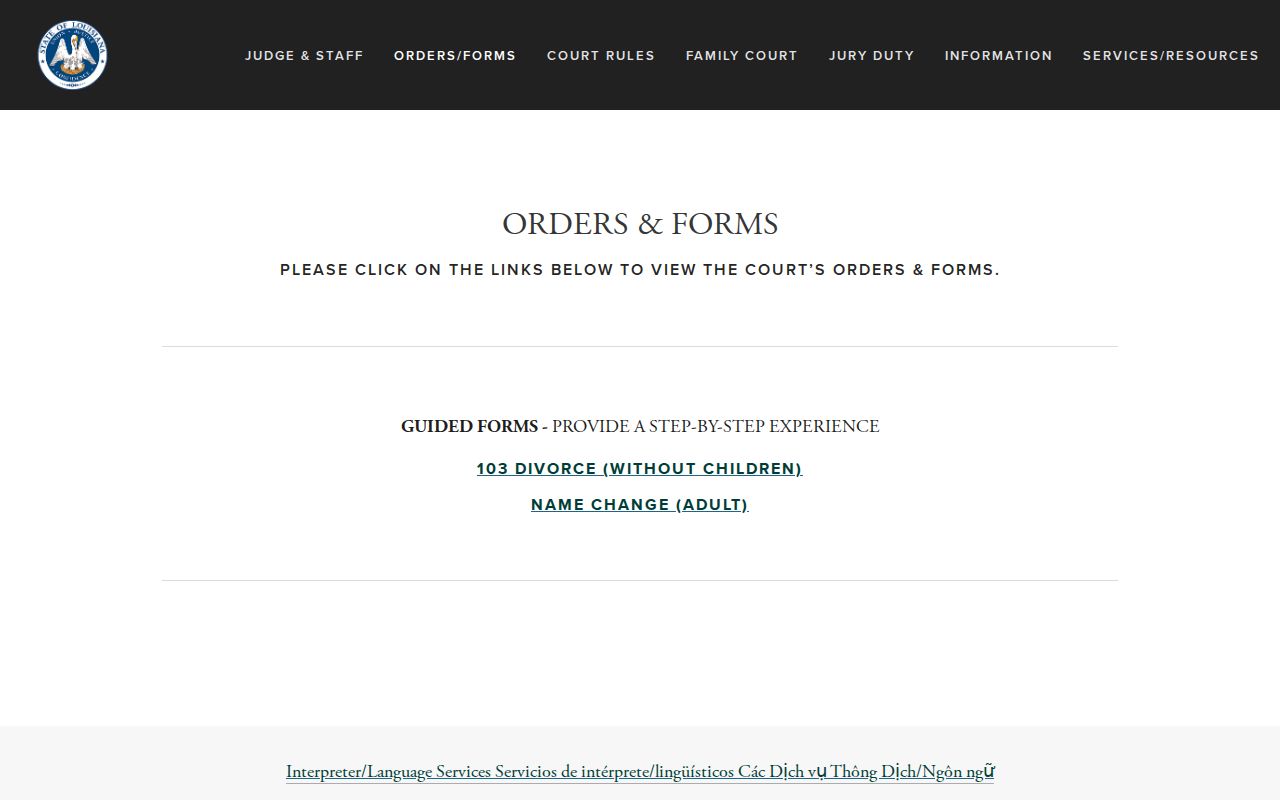 Jefferson Davis Parish civil docket Thirty-First Judicial District Court orders and forms page