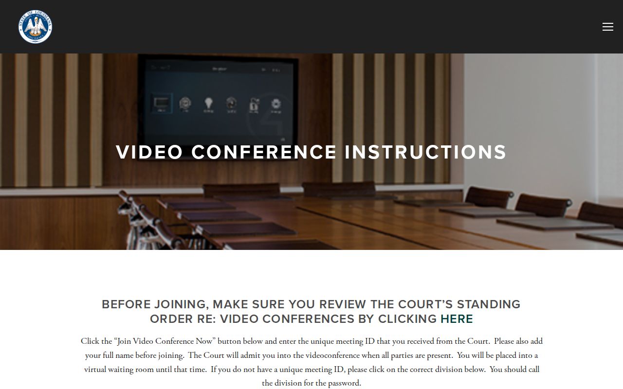 Jefferson Davis Parish court schedule Thirty-First Judicial District Court video conference page