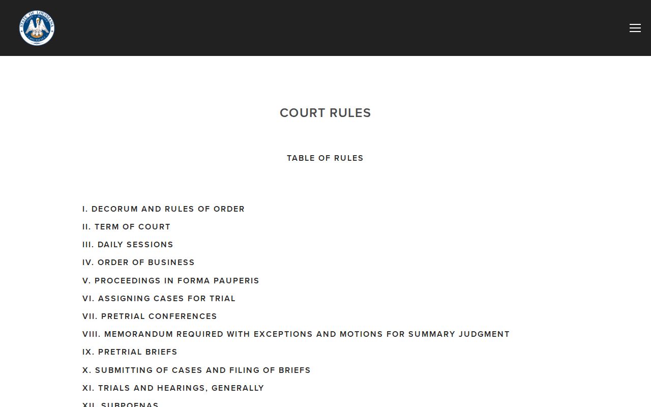 Jefferson Davis Parish criminal docket Thirty-First Judicial District Court rules page