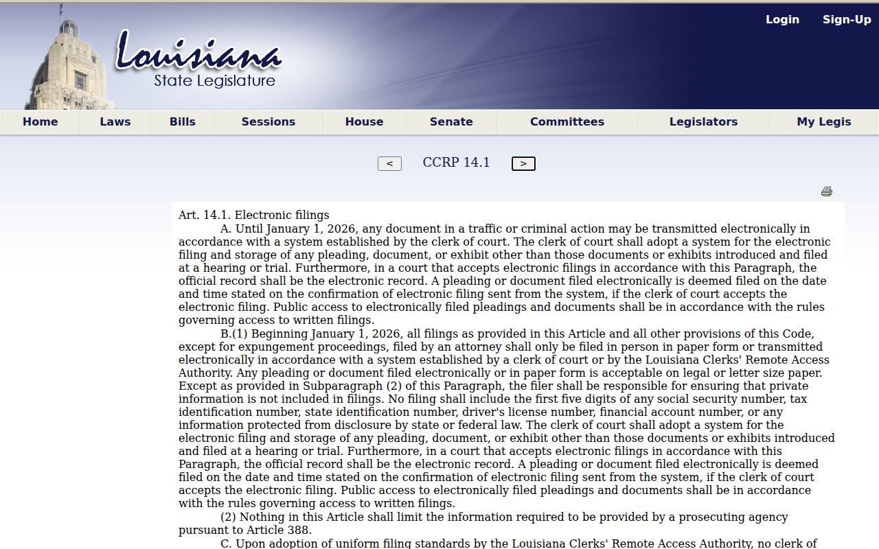 Jefferson Davis Parish criminal docket Louisiana criminal filing statute record access