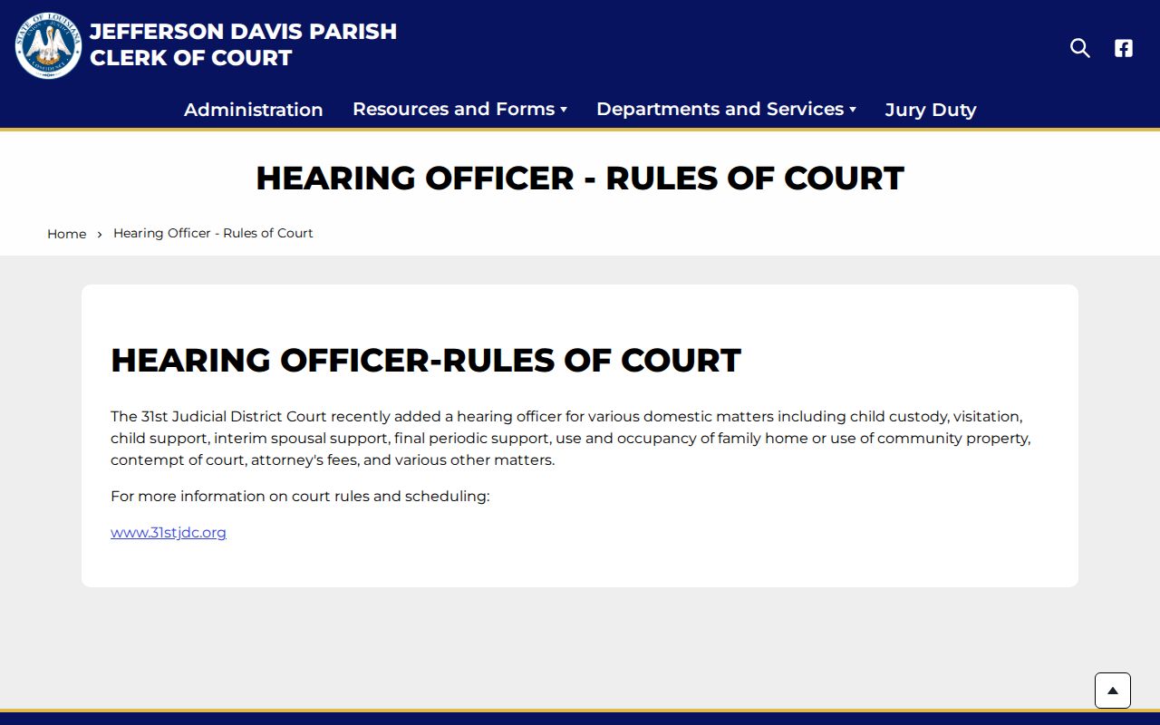 Elton court docket Jefferson Davis Parish Clerk rules and court page