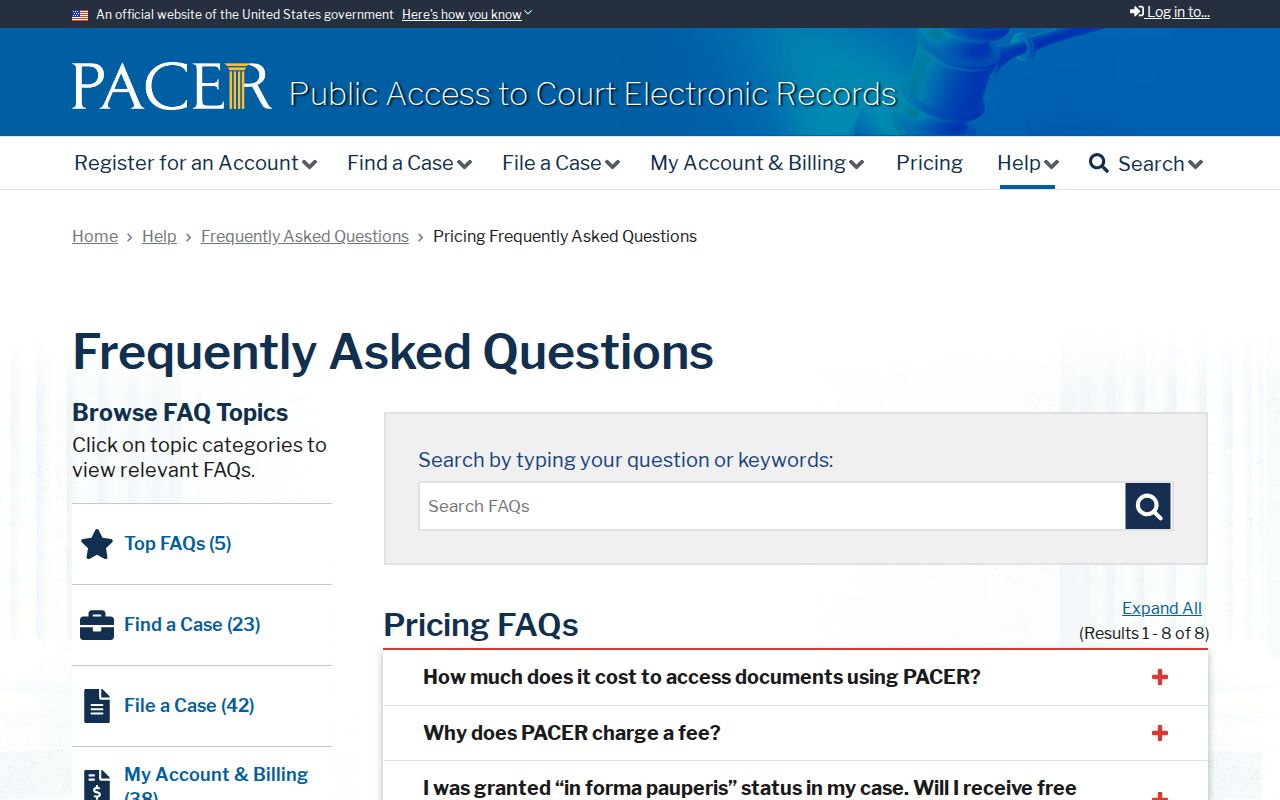 Fenton court docket PACER federal pricing FAQ