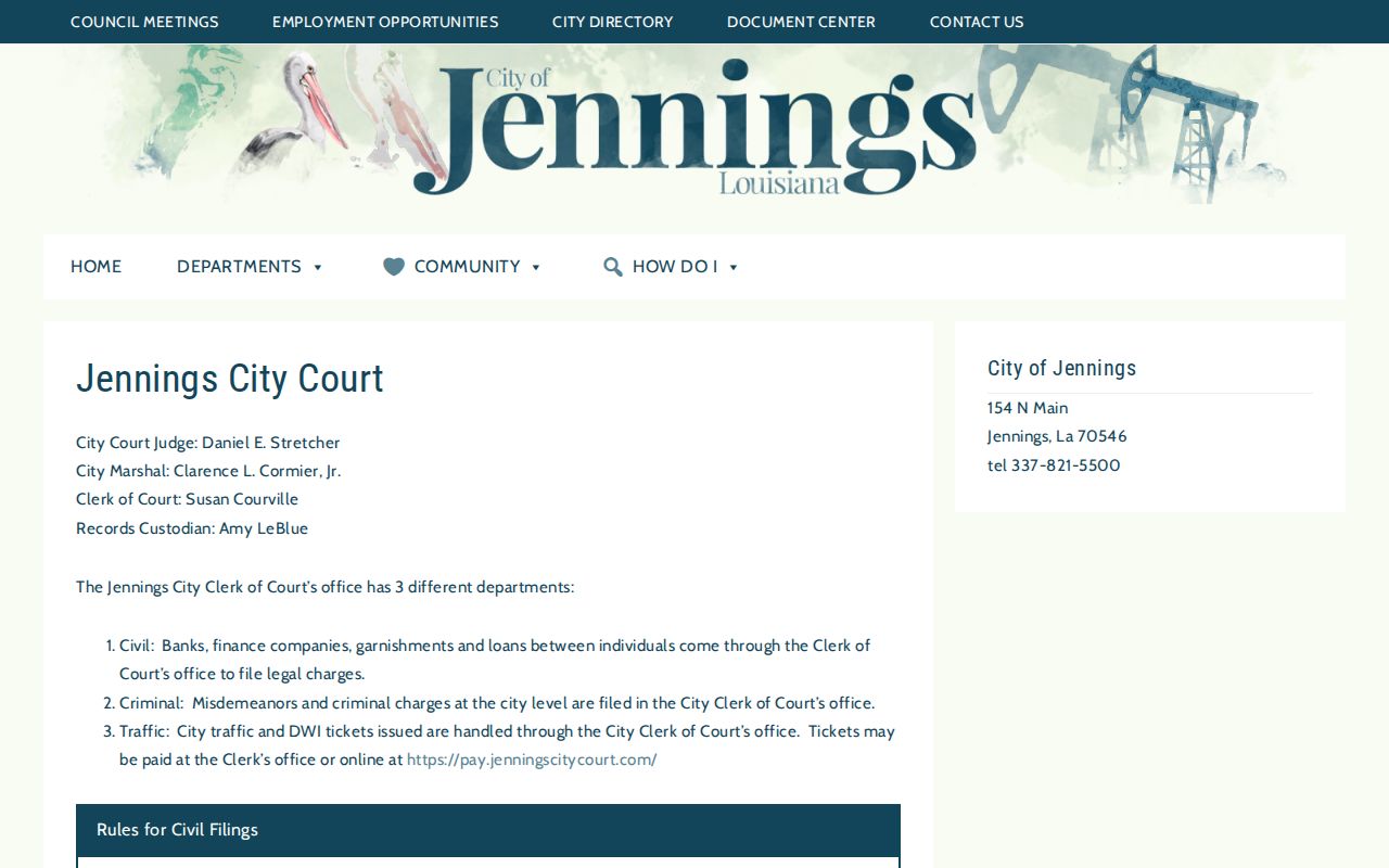 Jennings court docket Jennings City Court municipal court page
