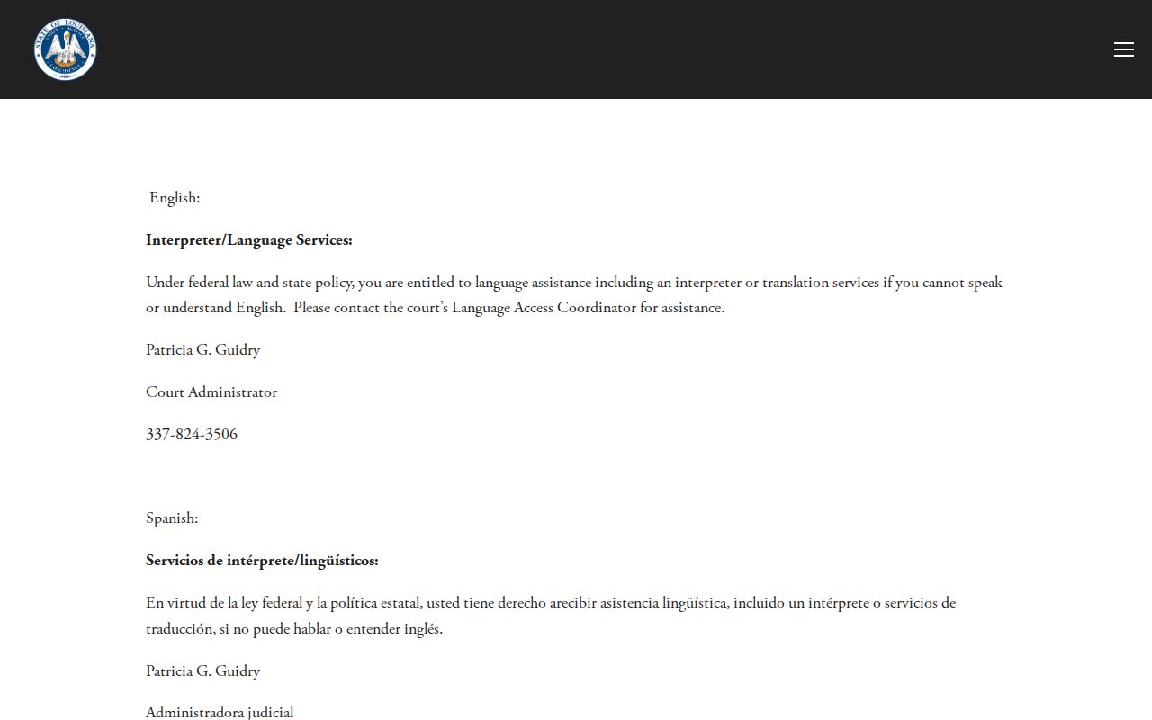 Lake Arthur court docket 31st Judicial District Court language access resource
